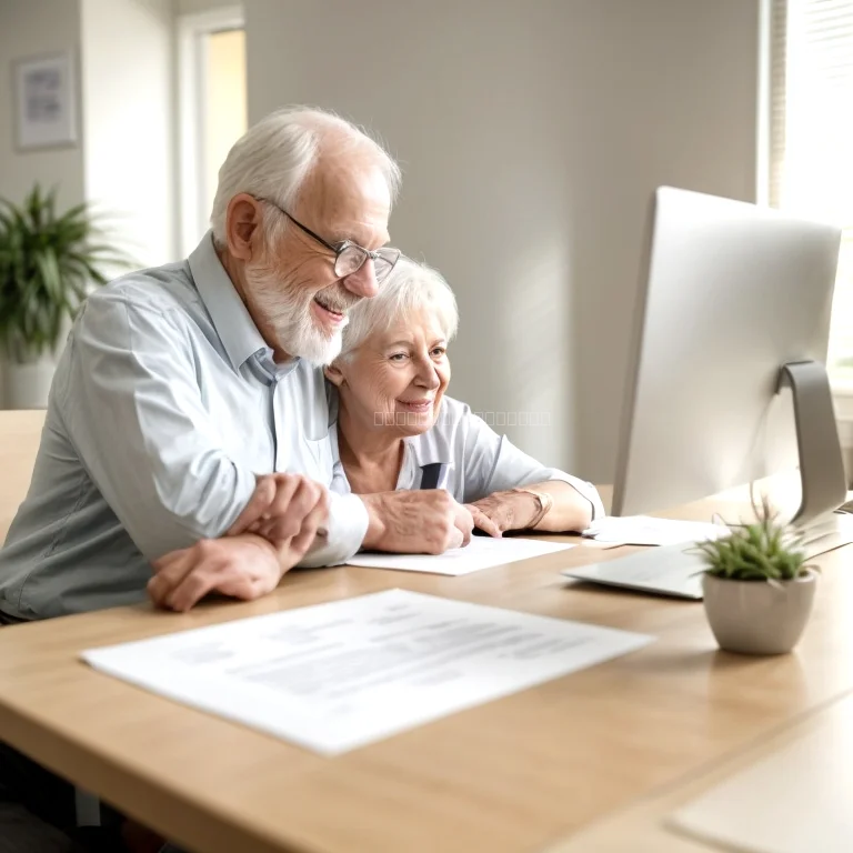 Happy senior couple reviewing insurance paperwork